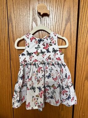 H&M 100% Cotton White Baby Dress with Multicolor Butterfly Print